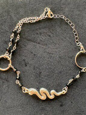Snake Ankle Bracelet with Black Glass Beads